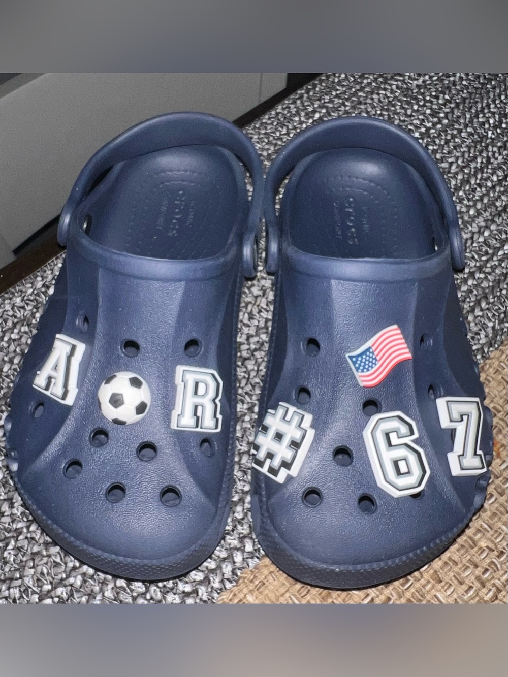 CROCS Kids Navy Blue Clog Sandals with Sports and Number Charms